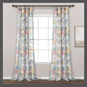 2pk 52"x84" Sheer Sydney Curtain Panels Blue/Yellow - Lush Décor